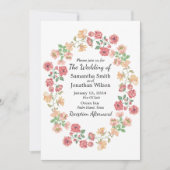 ホワイトボホウォーターカラーフラワーズ結婚式招待状 招待状 (正面)