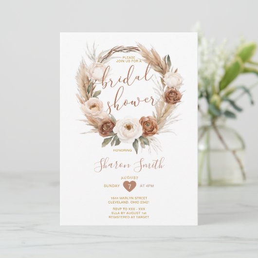 ホワイトボホエレガントテラコタフラワーズブライダルシャワー 招待状 (スタンド正面)