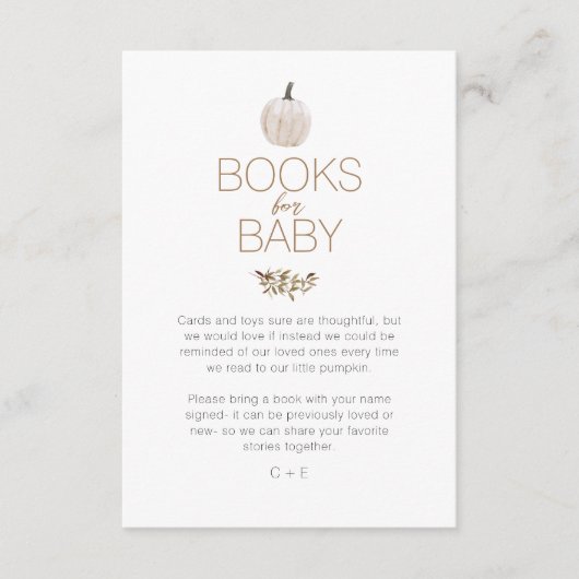 ホワイトボホカボチャ赤ちゃんシャワーベビー エンクロージャーカード (正面)