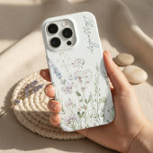 ホワイトボホスタイルの水彩野の花 iPhoneケース