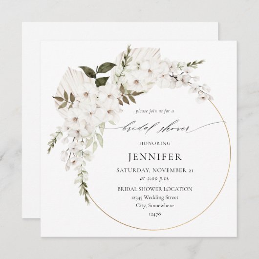 ホワイトボホフローラブライダルシャワースクエア 招待状 (正面/裏面)