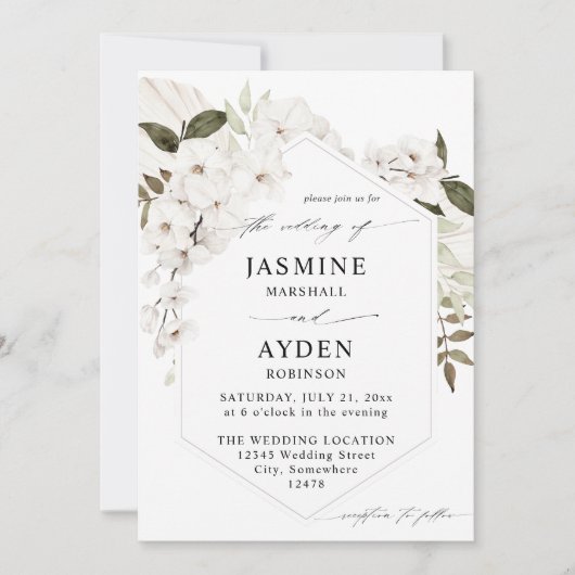 ホワイトボホフローラ結婚式招待状V2 LN 招待状 (正面)