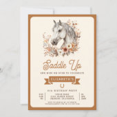 ホワイトボホフローラ馬女性のカーボーイ誕生日パーティー 招待状 (正面)