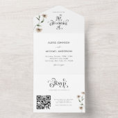 ホワイトボホレトロタイポグラフィワイルドフラワーQRコード オールインワン招待状 (内側)