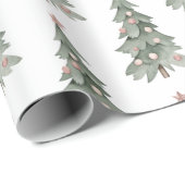ホワイトボホ赤面ピンクグリーンクリスマスツリー ラッピングペーパー (ロールコーナー)