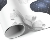 ホワイトボーズブルーオーナメントホリデイ ラッピングペーパー (ロールコーナー)