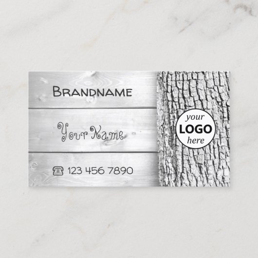ホワイトボード素朴木の樹皮の穀物のロゴ 名刺 (正面)