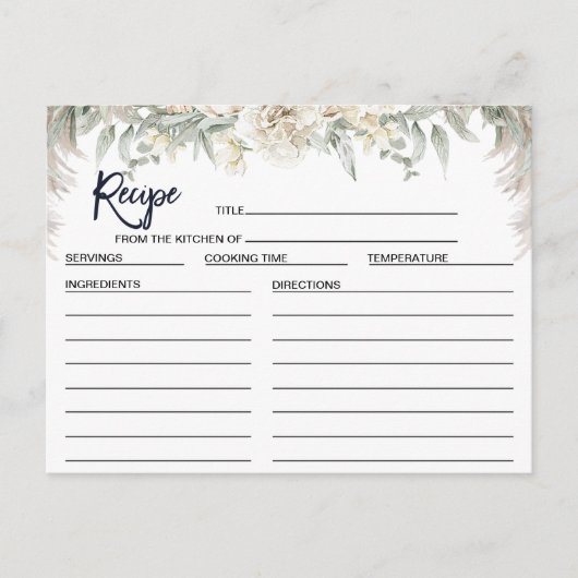 ホワイトボーフローラブライダルシャワーレシピカード ポストカード (正面)