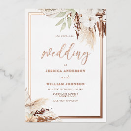 ホワイトボー結婚ホフローラ実在バラ金ゴールド 箔招待状