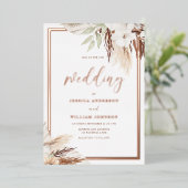 ホワイトボー結婚ホフローラ実在バラ金ゴールド 箔招待状 (立ち正面)