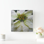 ホワイトポインセチアエレガントクリスマスホリデーフローラ スクエア壁時計 (ホーム)