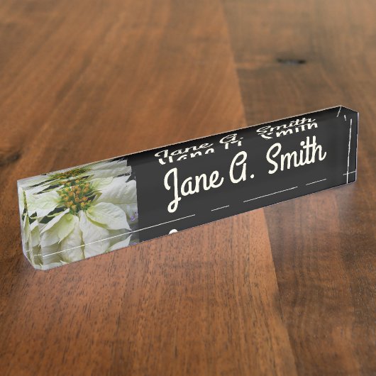 ホワイトポインセチアエレガントクリスマスホリデーフローラ デスクネームプレート (側面)