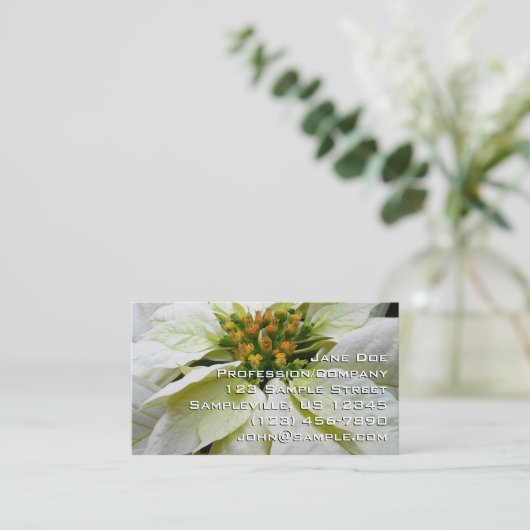 ホワイトポインセチアエレガントクリスマスホリデーフローラ 名刺 (スタンド正面)