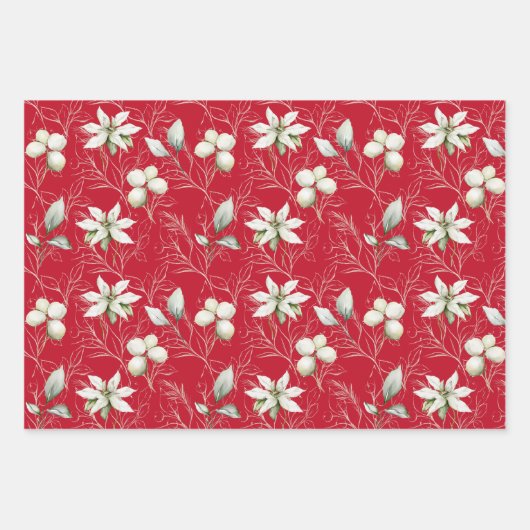 ホワイトポインセチアエレガントクリスマス ラッピングペーパーシート (正面)