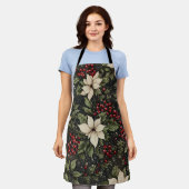 ホワイトポインセチアクリスマスデザインエプロン エプロン (着用した状態)