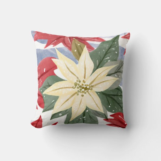 ホワイトポインセチアクリスマスホリデーウィンター クッション (正面)