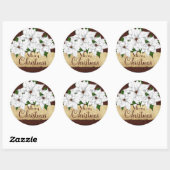 ホワイトポインセチアクリスマスホリデー ラウンドシール (シート)