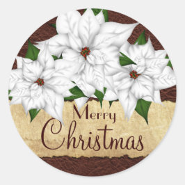ホワイトポインセチアクリスマスホリデー ラウンドシール