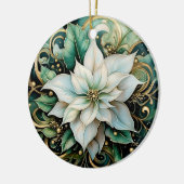 ホワイトポインセチアパーソナライズされたクリスマス装飾 セラミックオーナメント (左)