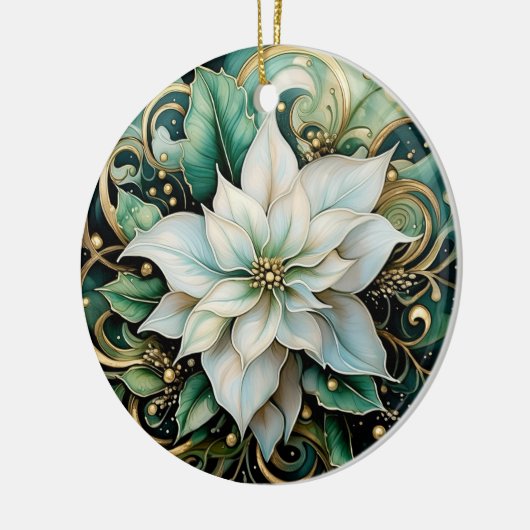 ホワイトポインセチアパーソナライズされたクリスマス装飾 セラミックオーナメント (左)