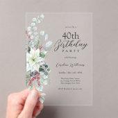 ホワイトポインセチアフローラ40歳の誕生日パーティー アクリル招待状 (インサイチュ (ポータブル))