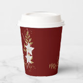 ホワイトポインセチアブルゴーニュ金ゴールド伝統的グリッター 紙コップ (左)