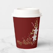 ホワイトポインセチアブルゴーニュ金ゴールド伝統的グリッター 紙コップ (裏面)