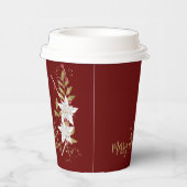 ホワイトポインセチアブルゴーニュ金ゴールド伝統的グリッター 紙コップ (右)