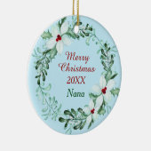 ホワイトポインセチアリースナナ写真テンプレート セラミックオーナメント (右)