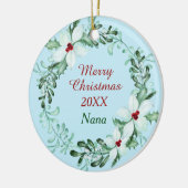 ホワイトポインセチアリースナナ写真テンプレート セラミックオーナメント (左)