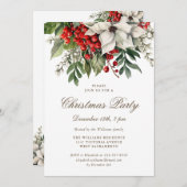 ホワイトポインセチア冬のベリーのクリスマスパーティー 招待状 (正面/裏面)