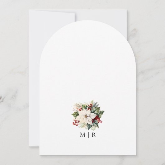 ホワイトポインセチア赤ベリークリスマスアー結婚チ 招待状 (裏面)