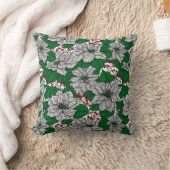 ホワイトポインセチア、クリスマスパターン クッション (ブランケット)