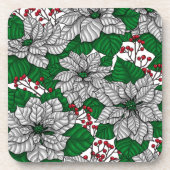 ホワイトポインセチア、クリスマスパターン コースター (正面)