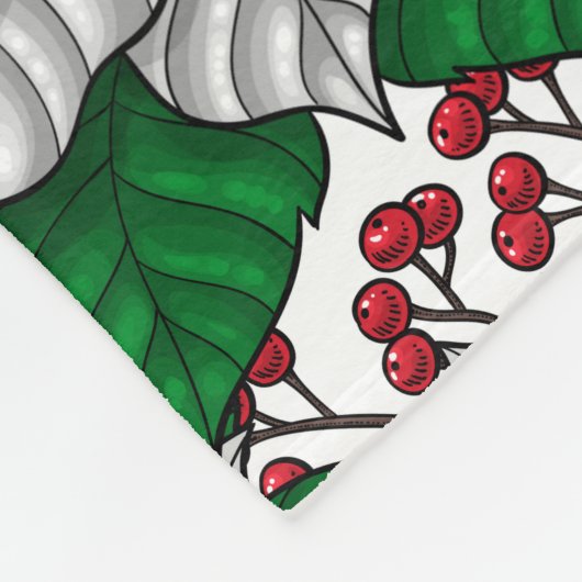 ホワイトポインセチア、クリスマスパターン フリースブランケット (角)