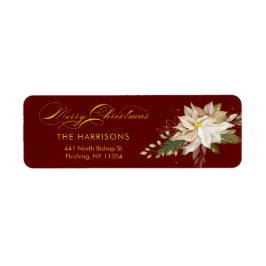 ホワイトポインセチア&メリークリスマス書道 ラベル