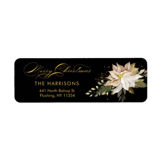 ホワイトポインセチア&メリークリスマス書道 ラベル (正面)