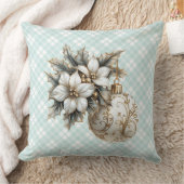 ホワイトポインセチア&金ゴールドオーナメント クッション (ブランケット)