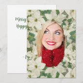 ホワイトポインセティアガーデン垂直フォトフラットカード シーズンカード (正面/裏面)