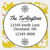 ホワイトポインセティアスレッドアクセント明るいゴールデンイエロー スクエアシール (正面)