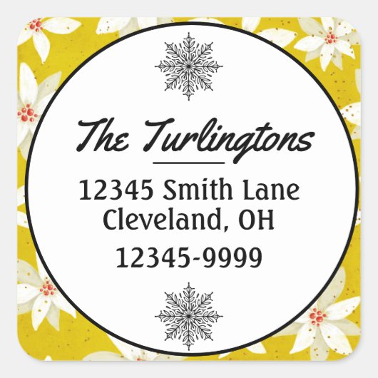 ホワイトポインセティアスレッドアクセント明るいゴールデンイエロー スクエアシール