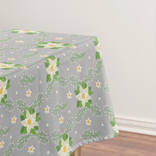 ホワイトポインセティアス葉グリーンクリスマスオングレー テーブルクロス (インサイチュ)