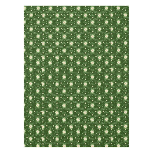 ホワイトポインセティアス葉グリーンクリスマスオン・グリーン テーブルクロス (正面)