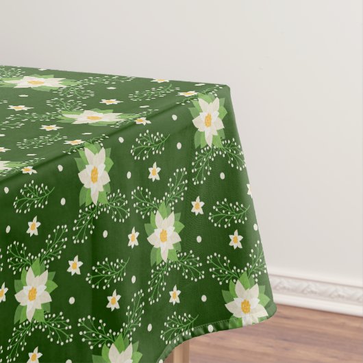 ホワイトポインセティアス葉グリーンクリスマスオン・グリーン テーブルクロス (インサイチュ)