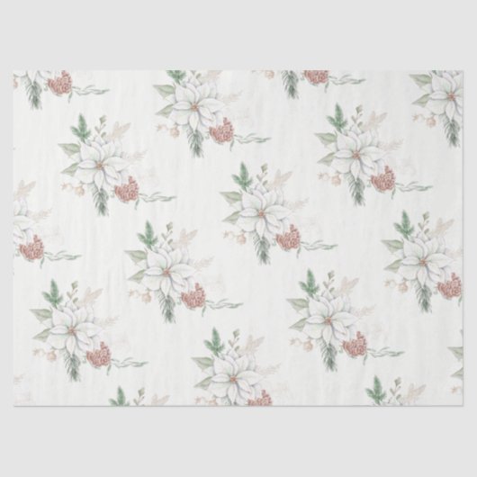 ホワイトポインセティアス&パインコーンティッシュペーパー 薄葉紙 (正面)