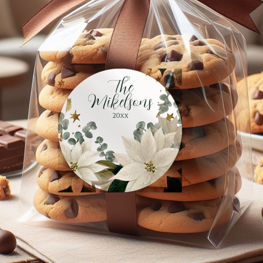 ホワイトポインセティアホリデーパーティー ラウンドシール