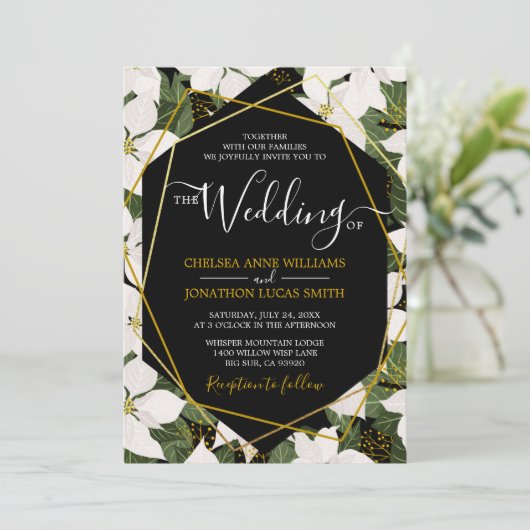 ホワイトポインセティア結婚式招待状 招待状 (スタンド正面)