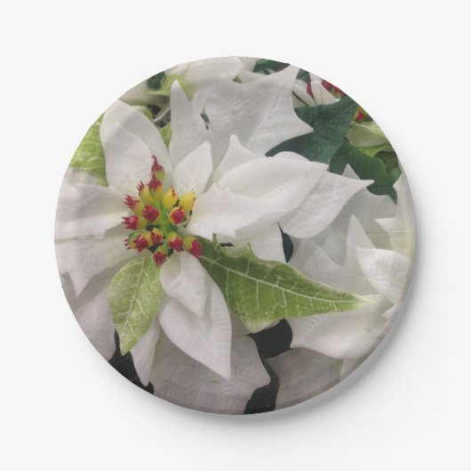 ホワイトポインセティシアクリスマスパーティー ペーパープレート (正面)