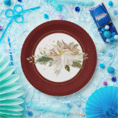 ホワイトポインセテフェイクィアと金ゴールドグリッター葉の ペーパープレート (パーティー)