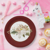 ホワイトポインセテフェイクィアと金ゴールドグリッター葉の ペーパープレート (パーティー)